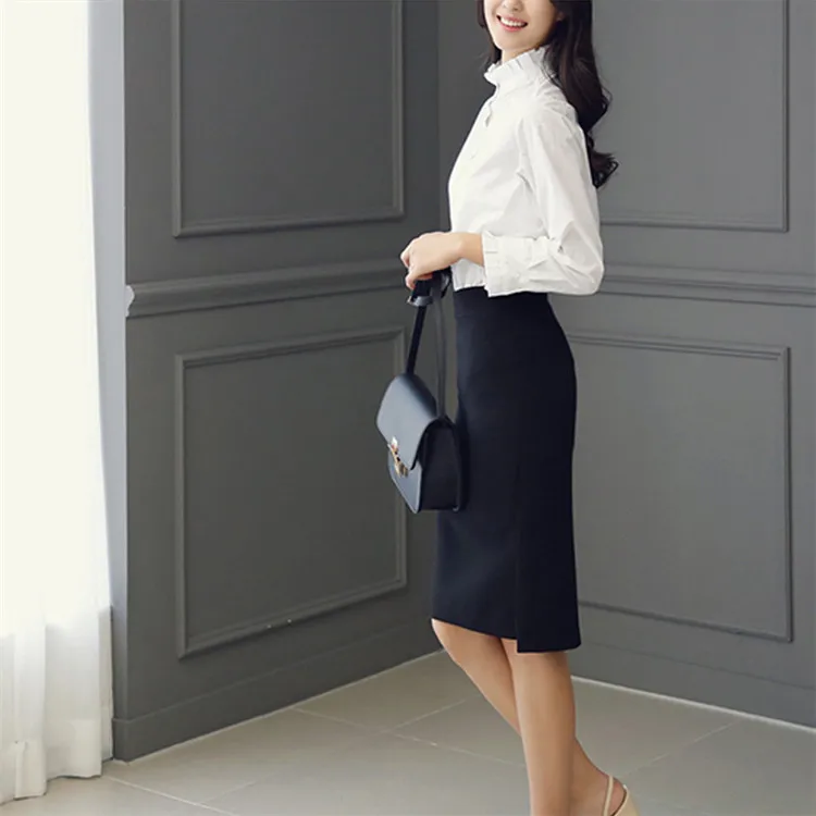 Деловая юбка с высокой талией, офисная одежда для работы, сексуальная облегающая юбка-карандаш, Женская офисная юбка с разрезом, белая черная - Цвет: black