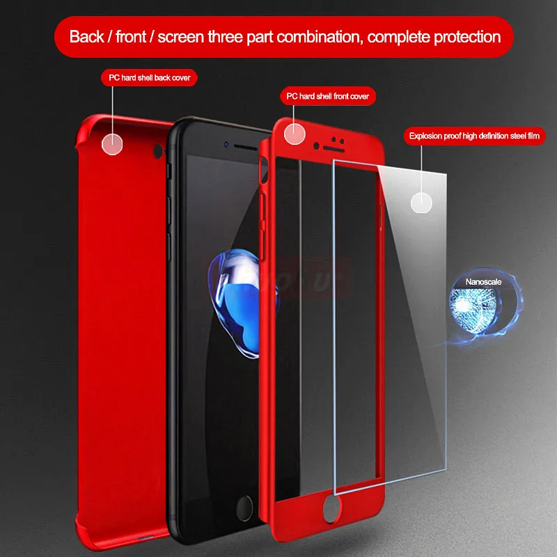 SHUOHU 360 funda protectora completa para iPhone 8 7 Plus 6 6 s funda 5 5S SE X 10 funda completa para fundas iPhoneX Coque con vidrio
