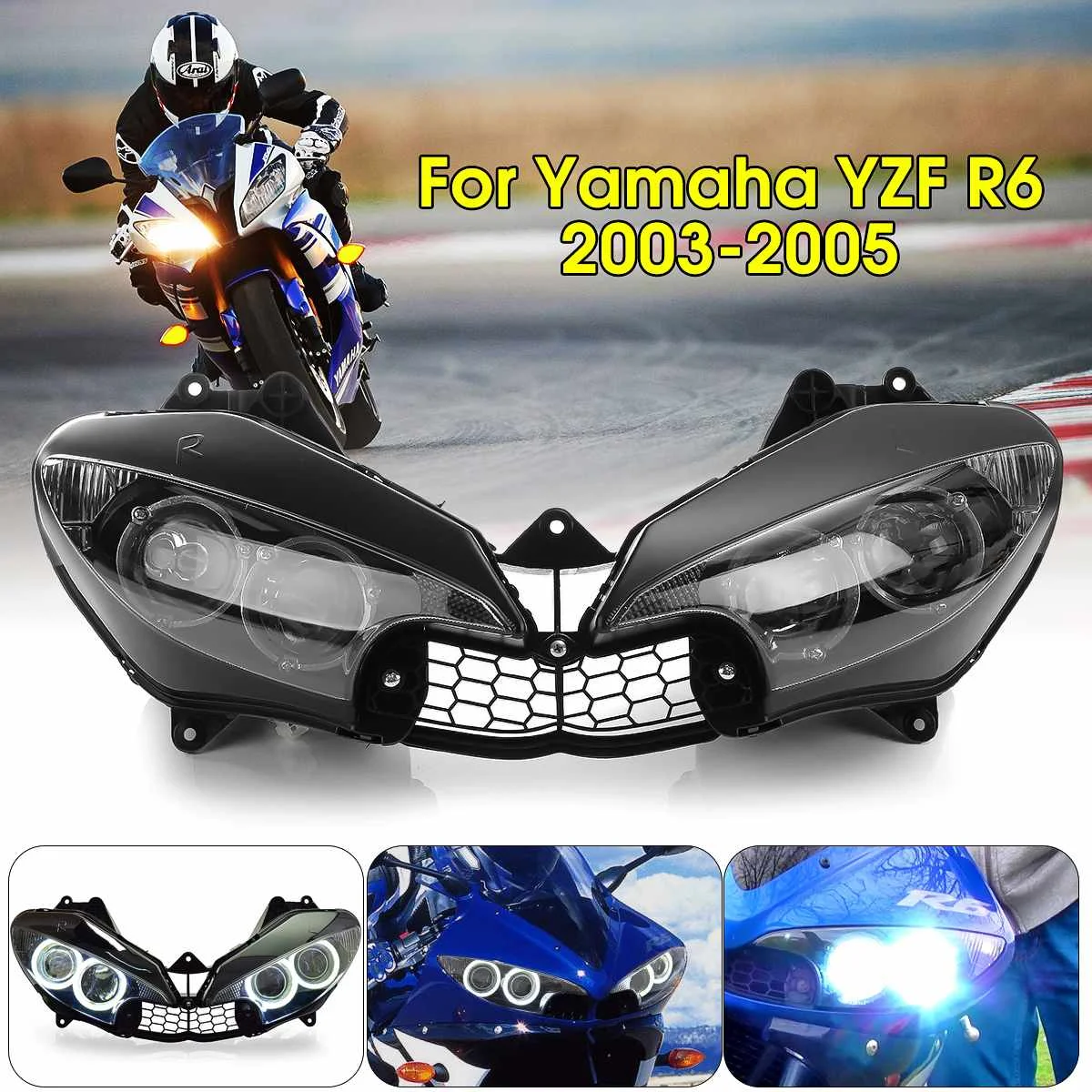 

Motorcycle Front Clear Headlight Headlamp Assembly for Yamaha YZF R6 2003 2004 2005 YZF R6 2006 2007 YZF R1 2004 2005 2006