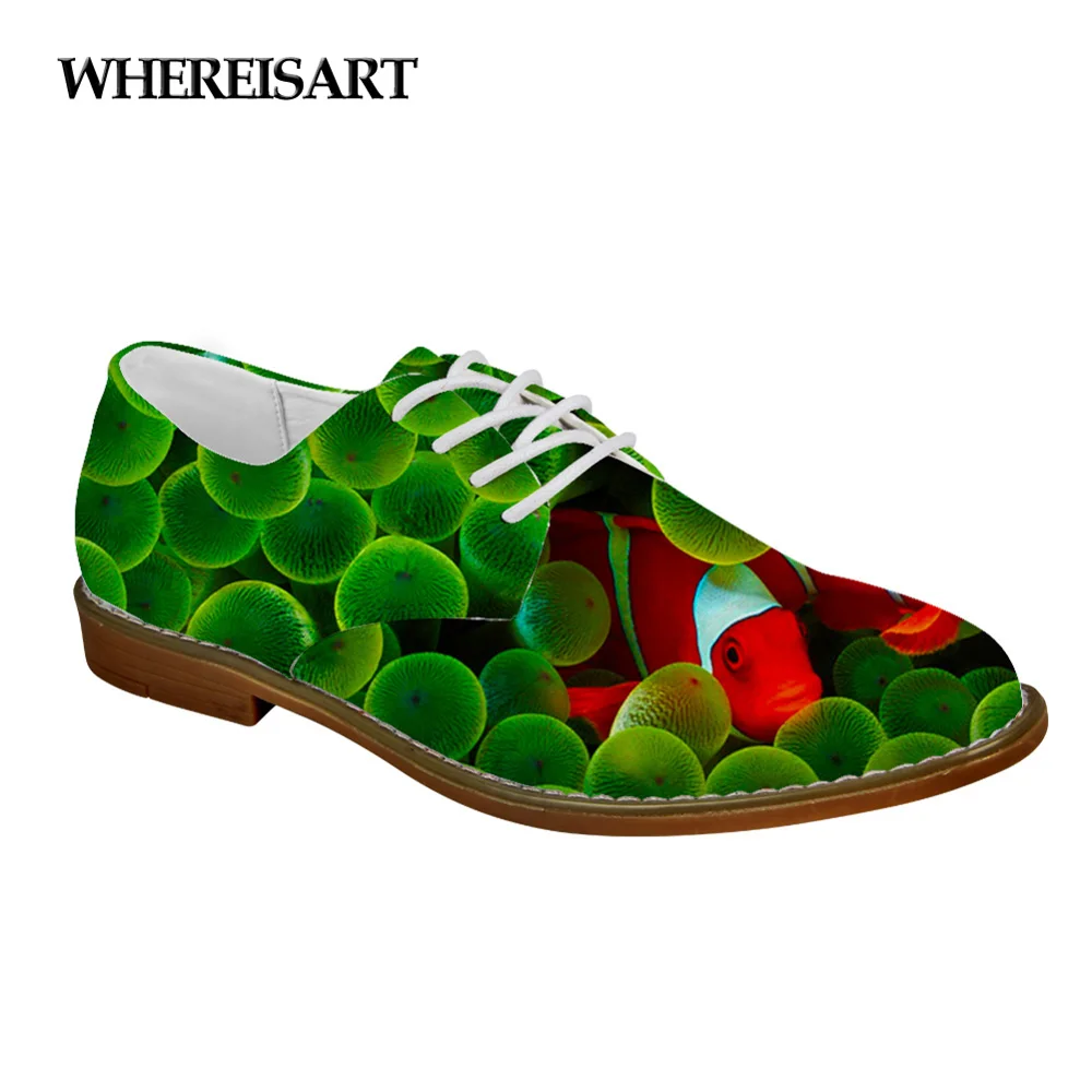

WHEREISART 3D Cute Animal Fish Pattern Oxfords Shoes for Women Spring Fashion Dress Shoes Flats Men's Leather Shoes Man Casual