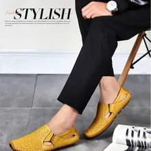 Новинка года, летние мужские деловые сандалии с вырезами и круглым носком без шнуровки, кожаные тонкие туфли в британском стиле, большие размеры 45, 46, 47