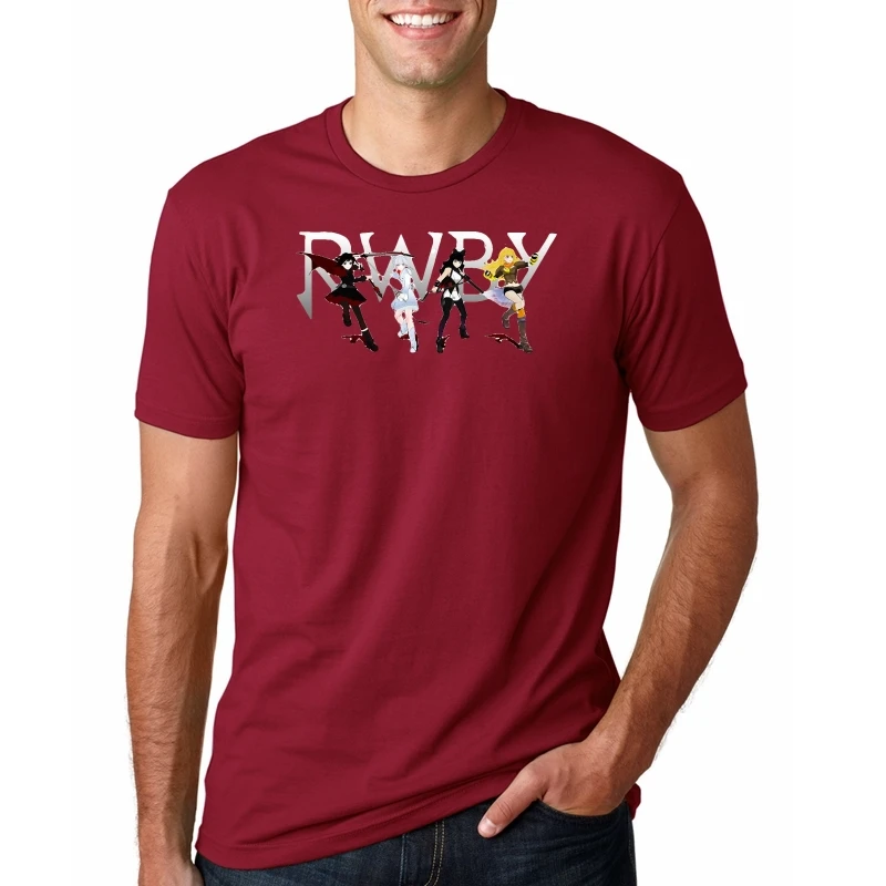 RwbyT-рубашка мужская белая rwby мультфильм дизайн мужская футболка с коротким рукавом o-образным вырезом модная крутая плюс размер - Цвет: REDpn6468
