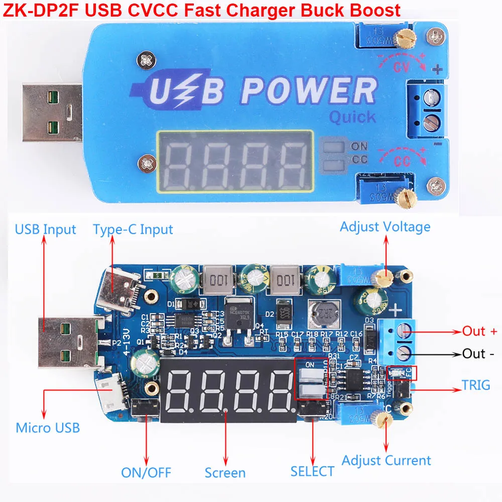 DC-DC USB повышающий/понижающий модуль питания дисплей Регулируемый повышающий понижающий преобразователь 5 В до 3,3 В/5 В/12 В - Цвет: ZK-DP2F