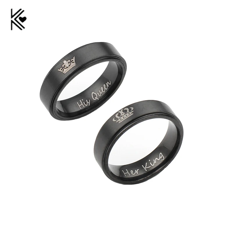 

New Fashion His Queen and Her King Crown Ring Black and Silver Color Wedding Rings for Women Engagement Promise Ring Accessories