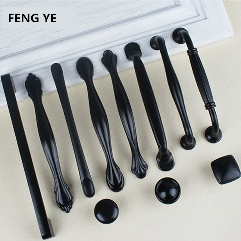 

FENG YE Aluminum alloy Black Cabinet Handles American style Kitchen Cupboard Door Pulls Drawer Knobs Fashion Furniture Handle Ha