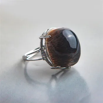 

Genuine Black Natural Sunstone Gemstone Party Rings Adjustable Size Woman Man Fashion Silver Ring 17*14mm
