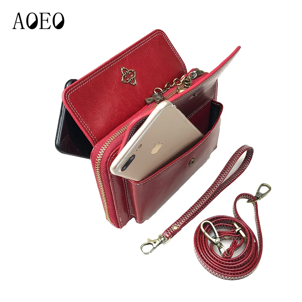 

AOEO Phone Wallet Female Long With Double Pocket Wristband Single Shoulder Strap Multifunctional Ladies Purse Slim Women Wallets
