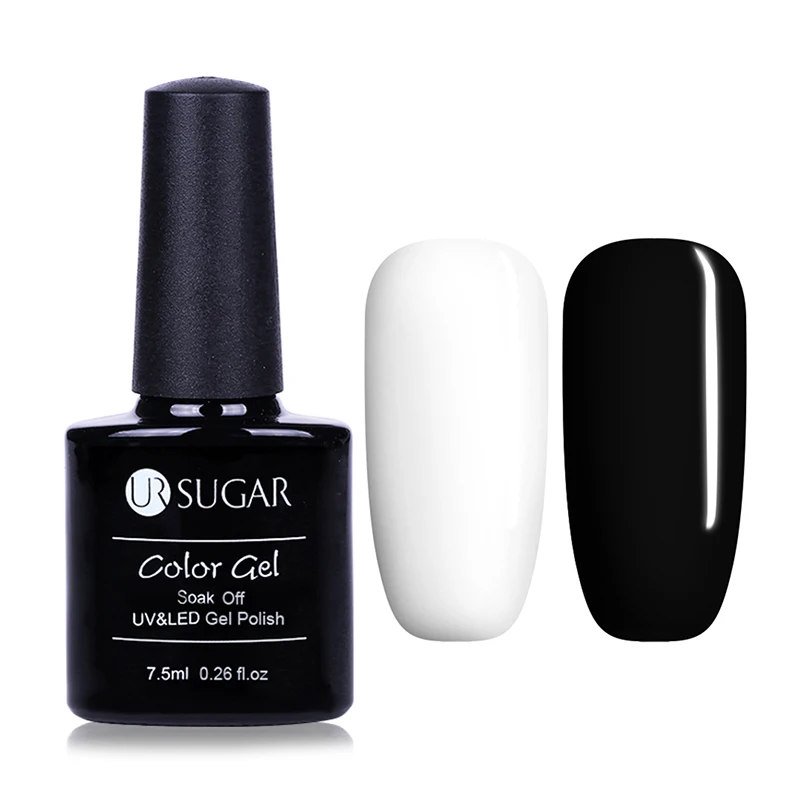 UR SUGAR 2Pcs Black White Gel Nail Polish Soak Off UV Gel Lacquer with French Tip Guides Nude Color DIY Manicure Nail Art GelSet