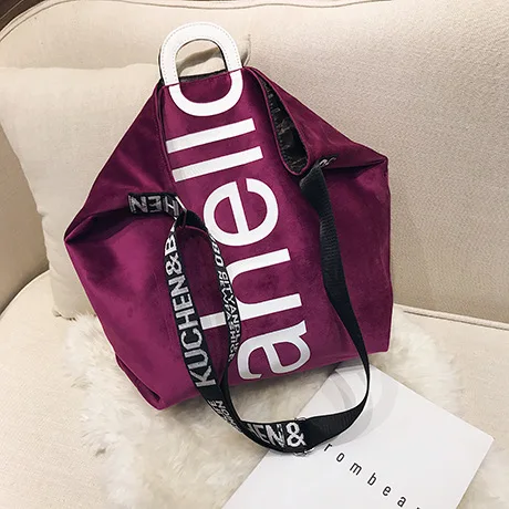 Новая вместительная бархатная сумка, модная женская сумка через плечо с буквенным принтом, Высококачественная женская сумка для покупок, сумка-тоут