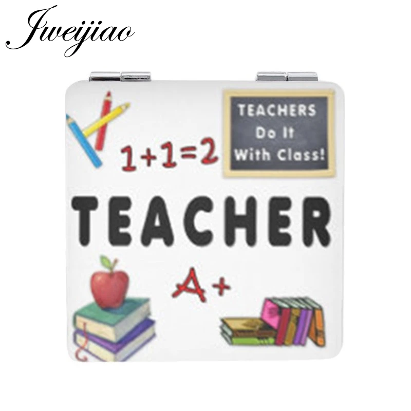 

JWEIJIAO a good teacher takes a hand opens a mind touches a heart Double Sides Square leather Gift pocket mirror FQ428