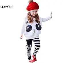Loozykit/Коллекция года, костюм с рисунком панды новая хлопковая одежда с длинными рукавами для девочек осенне-зимний костюм для девочек детская одежда с рисунком