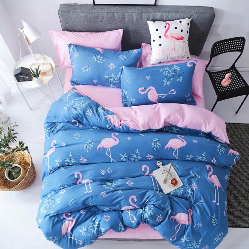 

Dropshipping Cartoon Gray Flamingo Bedding Sets 3/4pcs Bed Linings Duvet Cover Bed Sheet Pillowcases Cover Set Washed Cotton