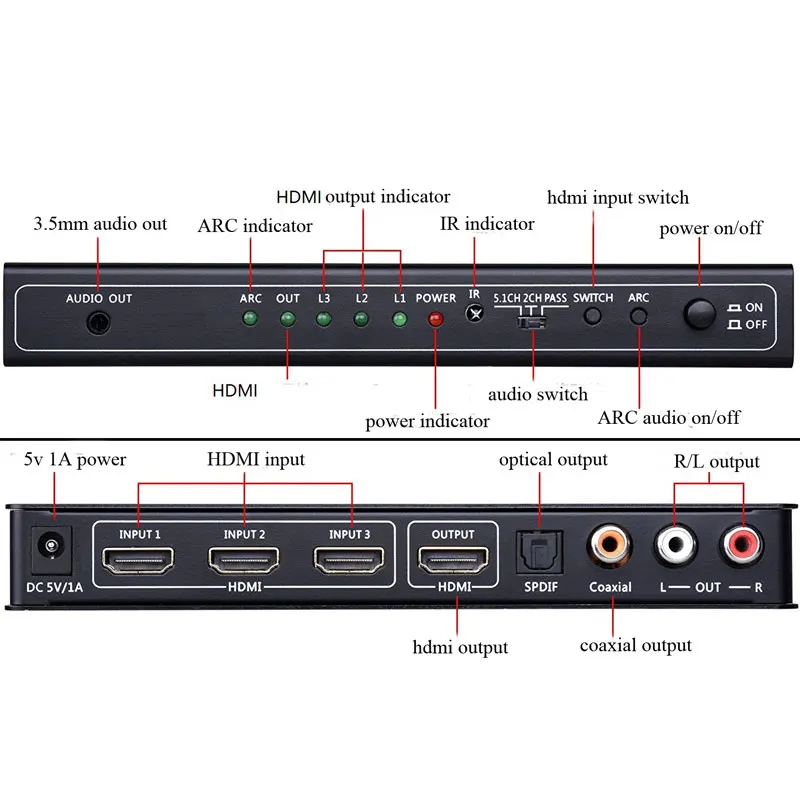 4K X 2K HDMI переключатель с аудио экстрактором HDMI ARC Conerter адаптер HDMI к HDMI оптический коаксиальный R/L поддержка 5.1CH Dolby-trueHD