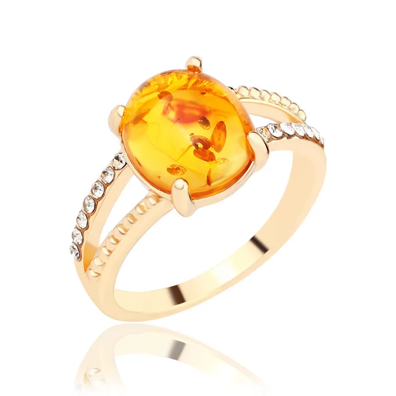 

Bohemian Style Jewelry Antique Gold/Sliver Rings For Woman Vintage Jewelry Yellow Resin Stone Party/Wedding Best Gifts
