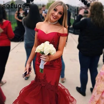 

Burgundy Two Piece Prom Dress Grace Mermaid Evening Dress Long Lace Applique Ruffle Woman Formal Dress vestido de fiesta