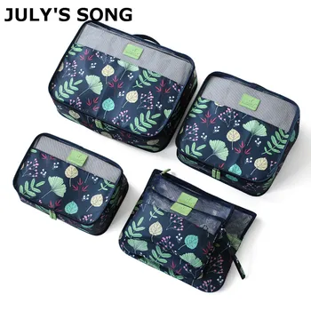 

JULY'S SONG 6pcs/set Waterproof Mesh Travel Bag Zipper Packing Cubes Bags Large Capacity Clothing Pouches Bag Luggage Organizer