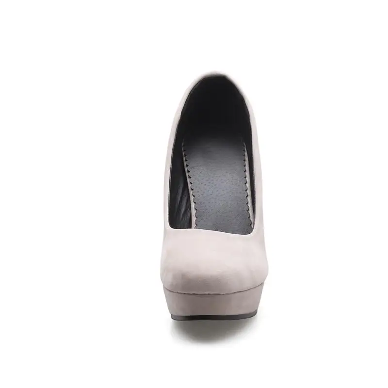 Plate Élégant Épais Chaussures Grande Haute Engagement Femmes De Taille Pompes Rond Talons Femme bleu noir Mariage Smeeroon Simple Concis forme Bout Beige 4ZTfTY