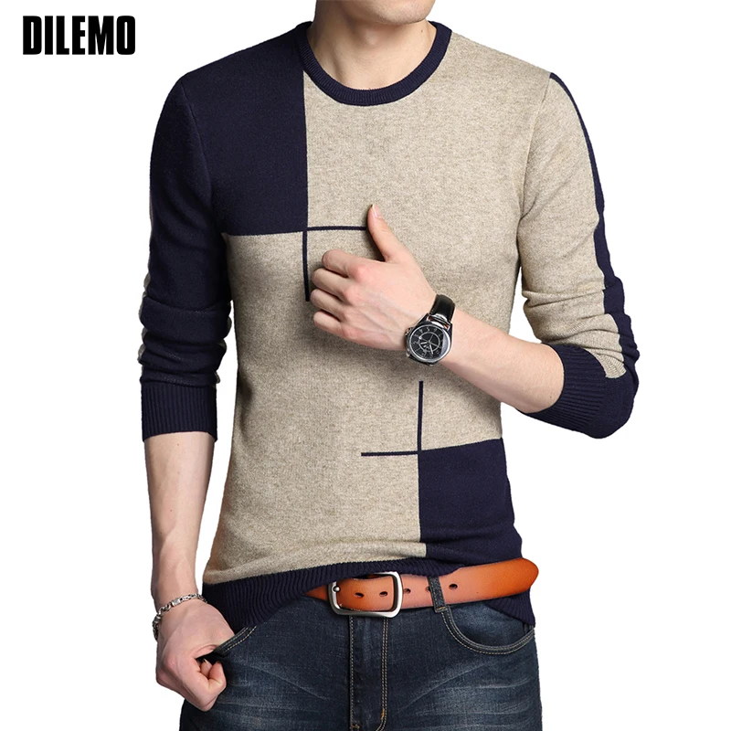 

2019 New Autumn Winter Fashion Brand Clothing Pullover Mens Sweaters O Neck Contrast Color Slim Fit Breathable Sweaters For Men