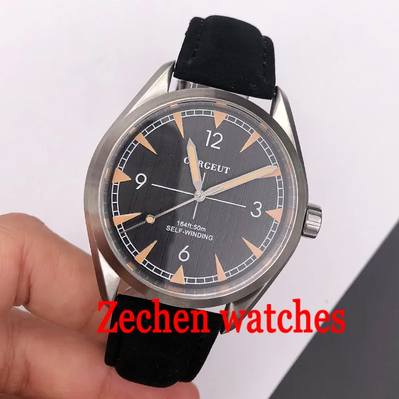 

41mm Corgeut Schwarzes Dial sapphire Watch Automatikuhrwerk men's Armbanduhren