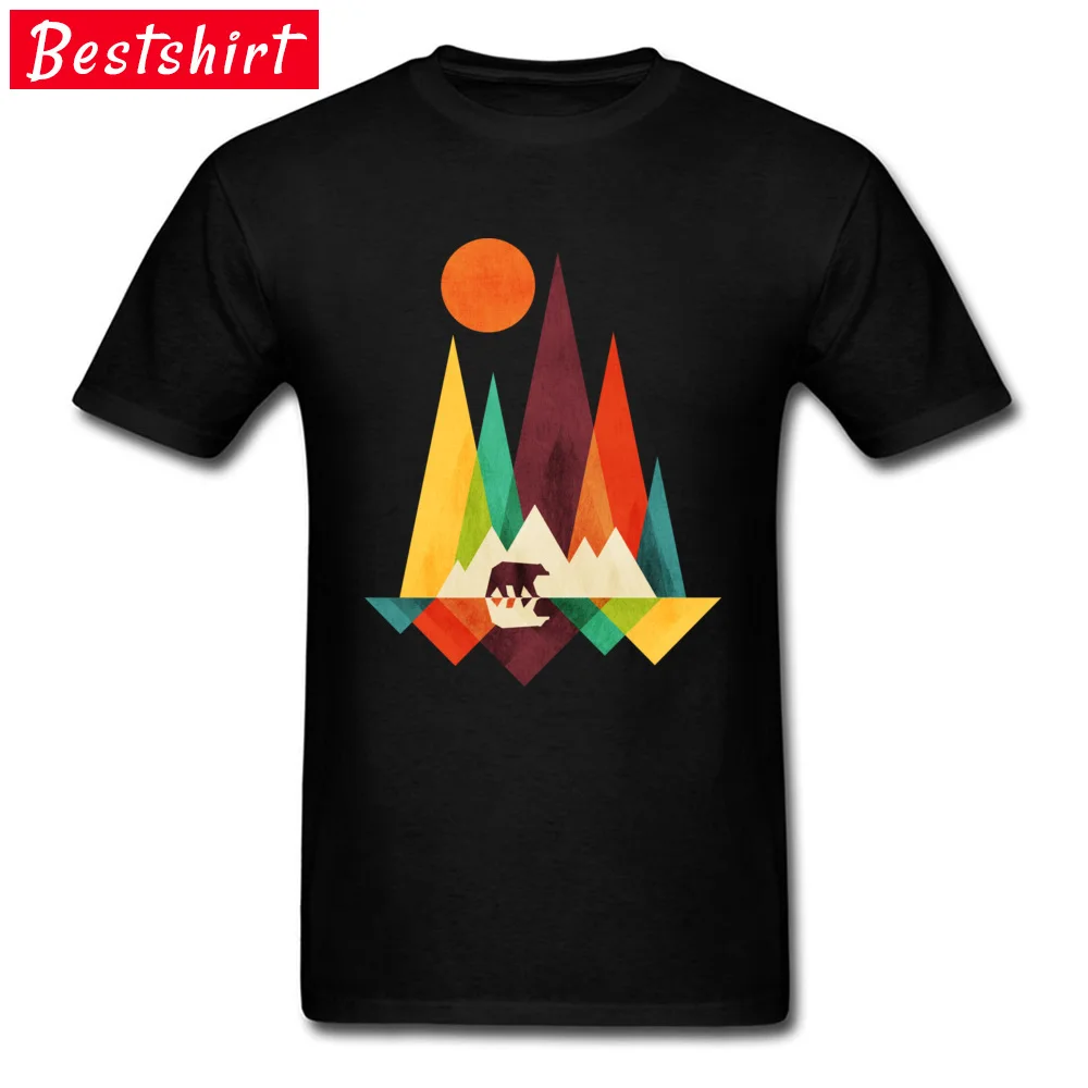 Tops Shirts Mountain Bear Summer/Autumn Cute Street Short Sleeve All Cotton Round Collar Men T-shirts Street Tee-Shirts Mountain Bear black
