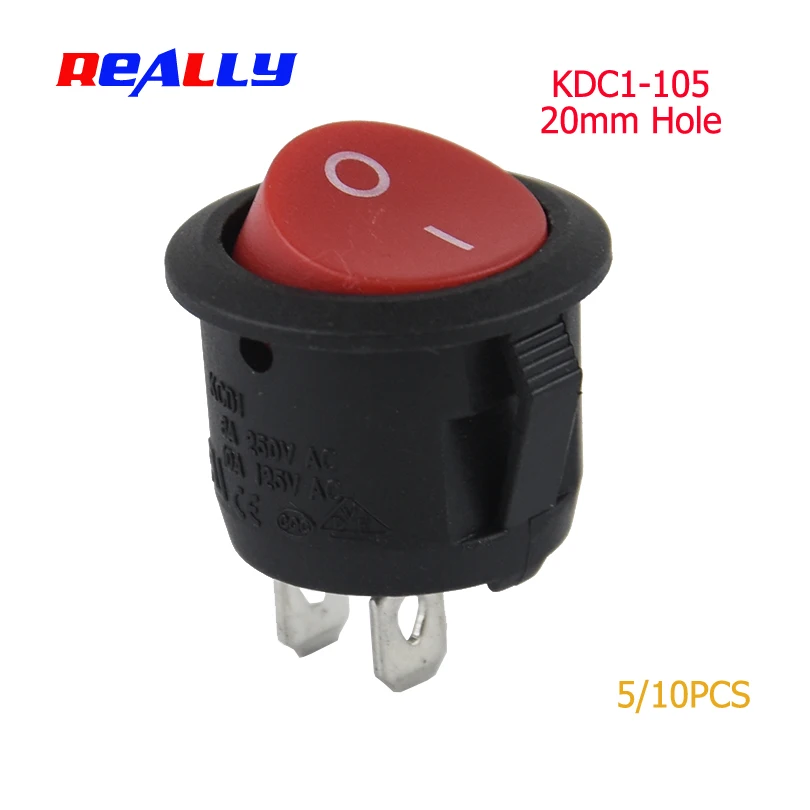 

REALLY 5/10Pcs 20mm Diameter Small Round Boat Rocker Switches Mini Round Red 2 Pin ON-OFF Rocker Switch