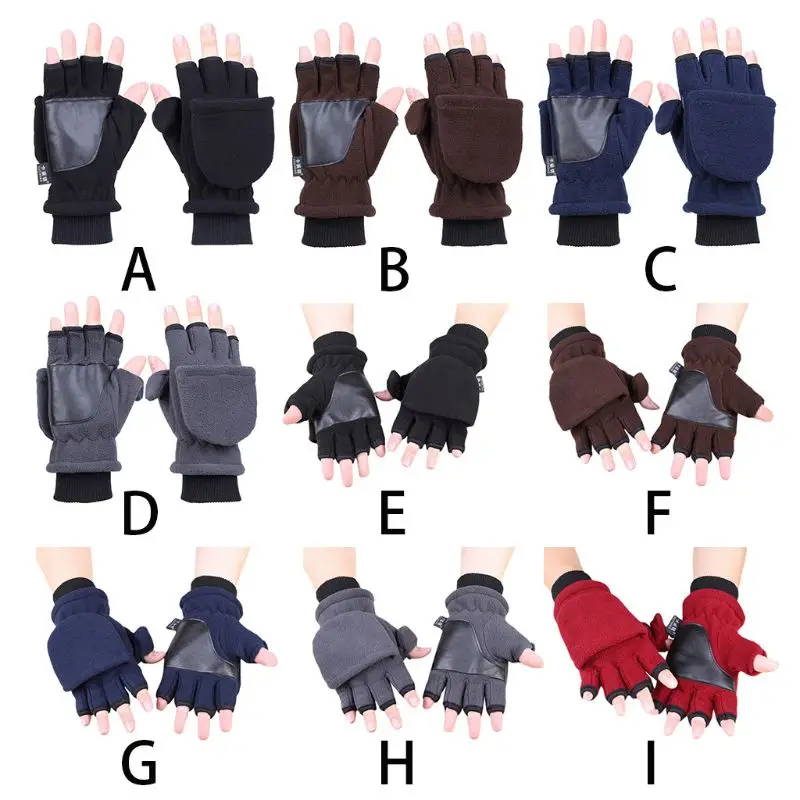 Women Men Winter Polar Fleece Half Finger Flip Gloves Double Layer Thicken Touch Screen Fingerless Convertible Mittens Wrist War