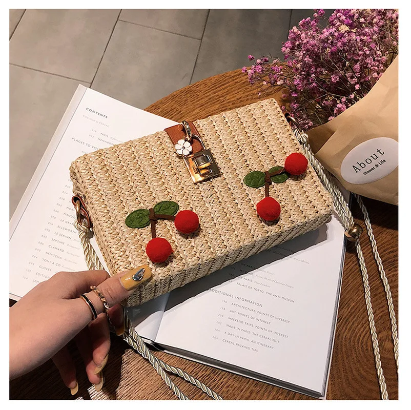 

Korean Version Ins In The Same Box Bag Female 2019 Latest Version of Straw Bag Fashion Hundred Shoulder Cherry Crossbody Bag