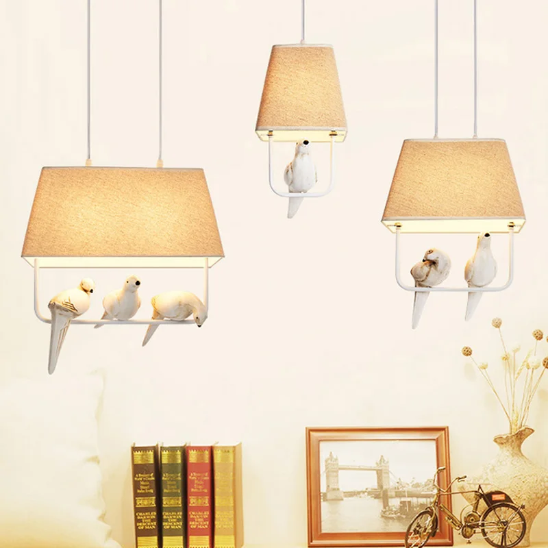 

retro loft Birds pendant lights vintage resin bird fabric lampshade for kitchen dining room bar hanging lighting 110-240V