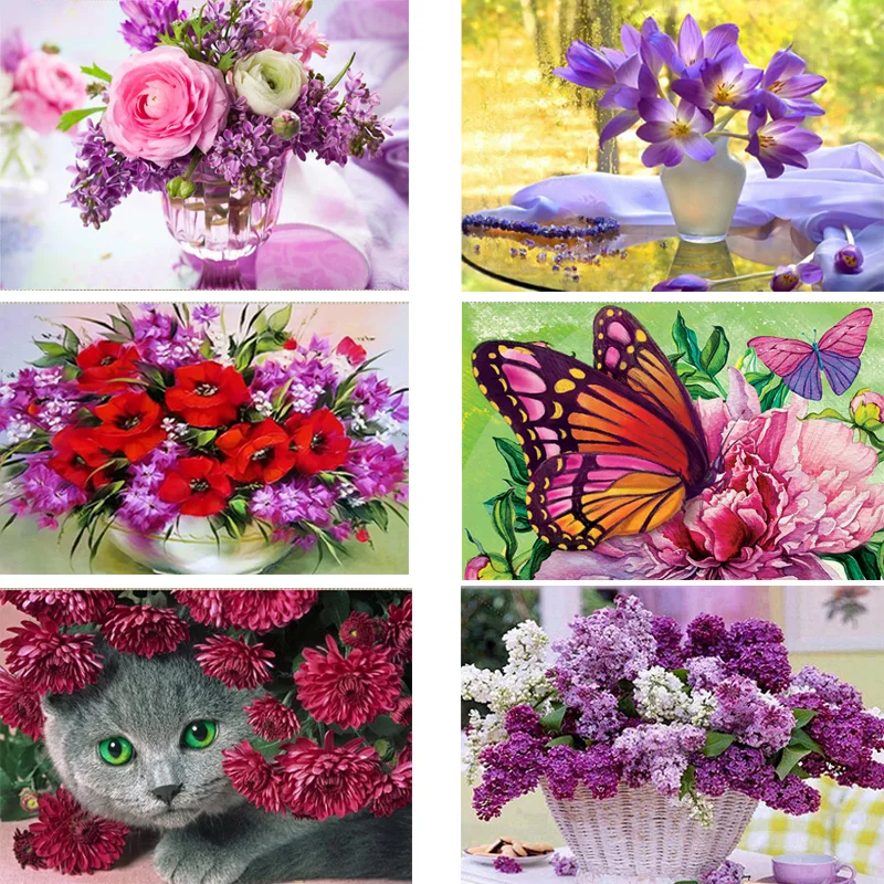 

5d diamond painting living room flower cross stitch round diamond 30*40cm NO.2