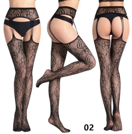 SHENGRENMEI NEW Fashion Sexy Stockings Women Embroidery Open Crotch Pantyhose Plus Size Female 15 Style Tights Garter Lingerie - Цвет: 02