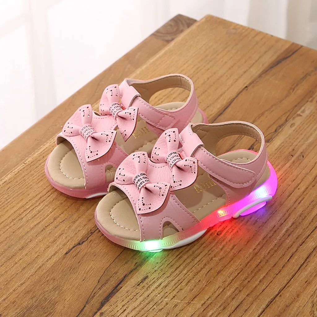 Детские сандалии принцессы; модельные туфли для маленьких девочек; спортивные сандалии со светодиодной подсветкой и бантом для маленьких девочек; Летняя обувь;# XTN