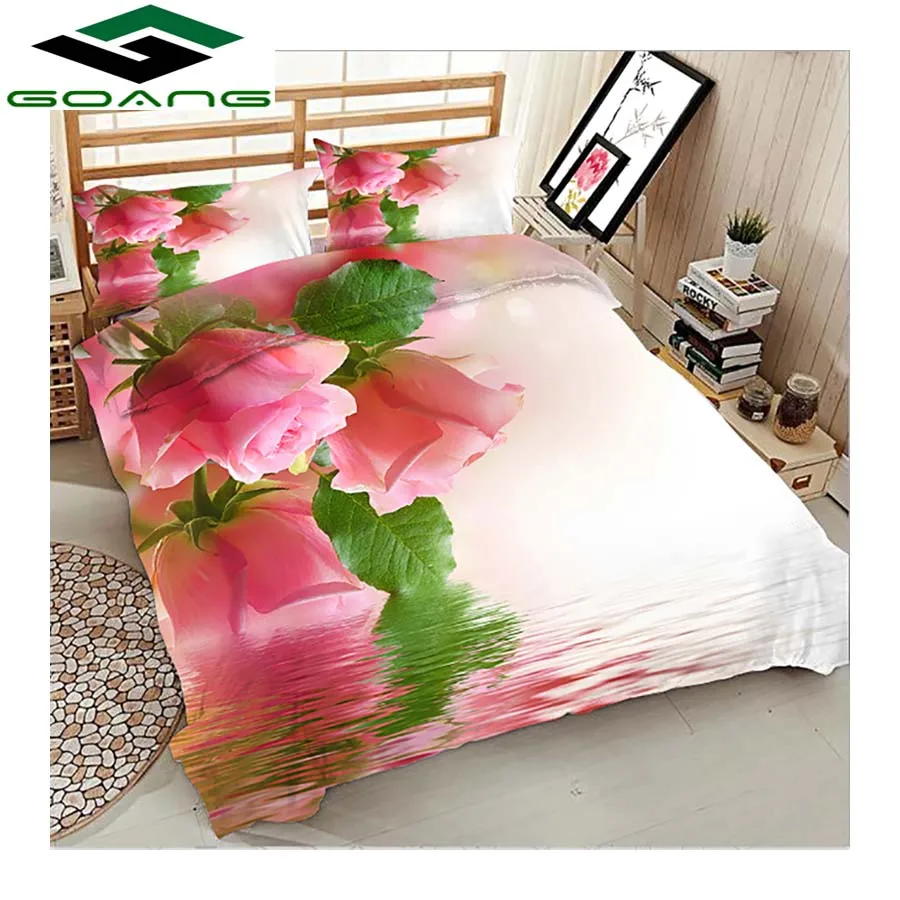 

GOANG bedding set bed sheet duvet cover pillow case 3d reactive printing pink rose 3pcs luxury bedding set home textiles