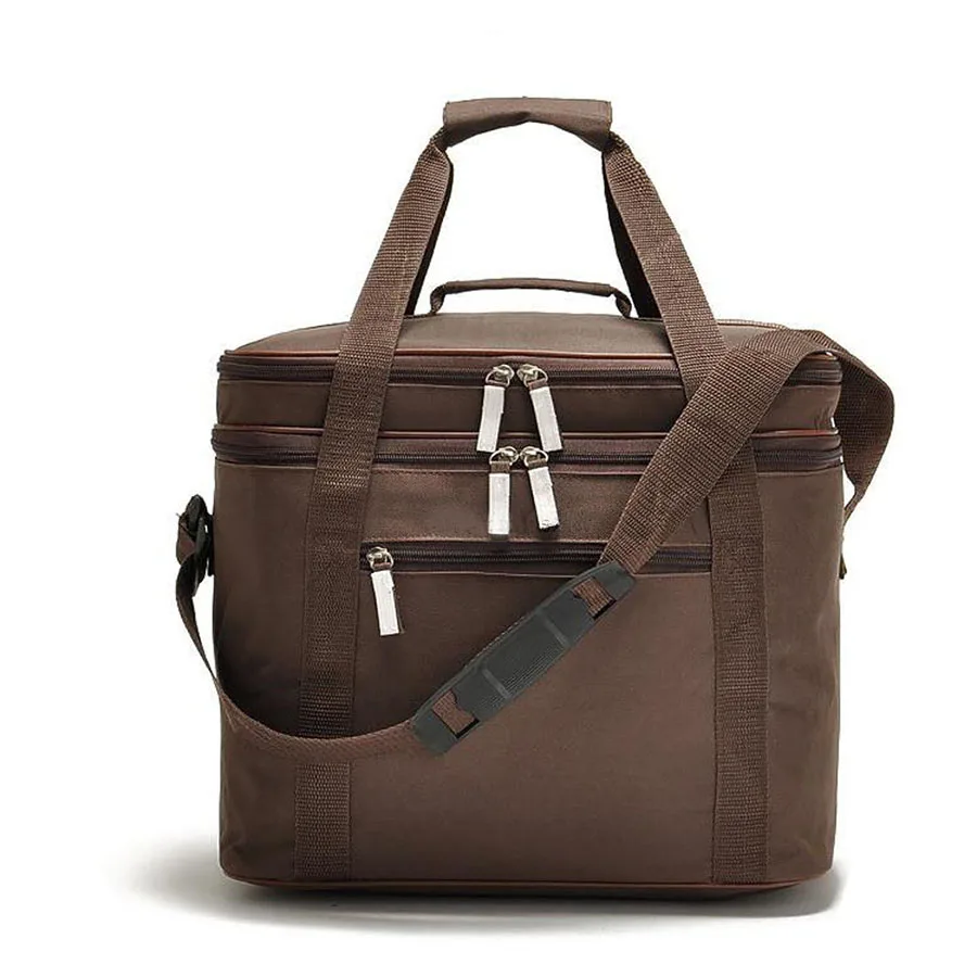 19l Large Volume Brown Thermal Cooler Bag 2 layers Picnic storage bag w