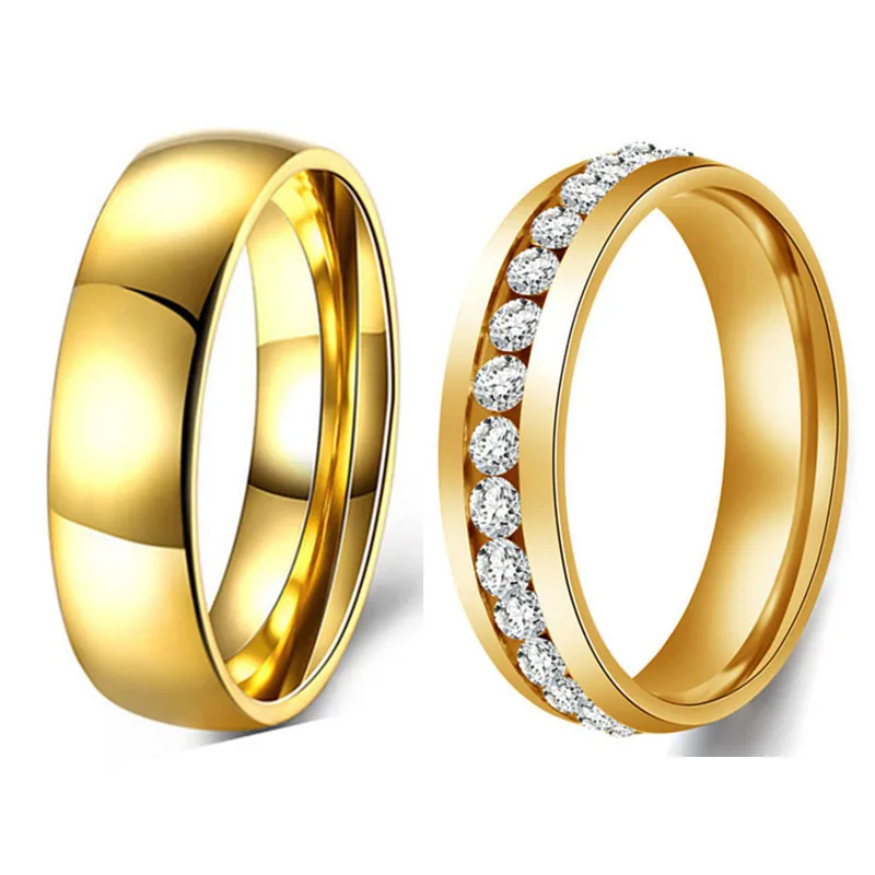 

Personalized Gold-color Wedding Bands Ring for Women Men Jewelry 6mm Stainless Steel Engagement Ring Anniversary Gift