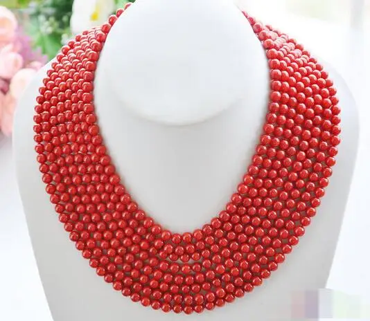 

song voge gem nanJ0417 8row round red coral bead necklace