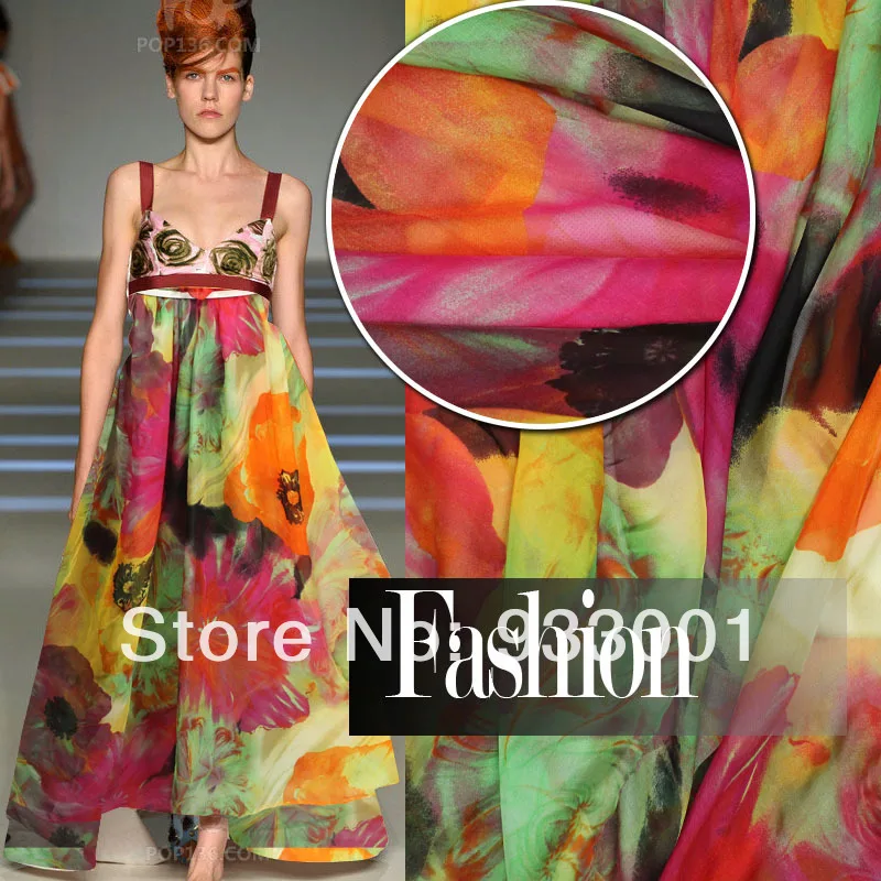 Silk chiffon material mulberry silk print colorful ultra thin silk one