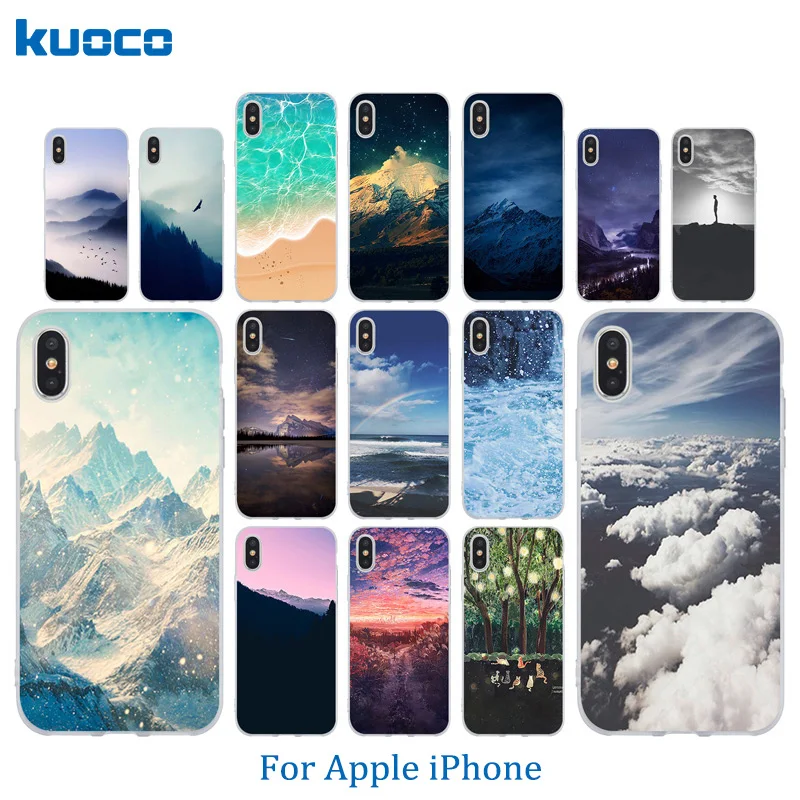 Gel for iPhone X10 Transparent Silicone Case Apple 6 6s 7 8 Plus Matte TPU Cover Landscape Pattern 5S 5C SE Coque |