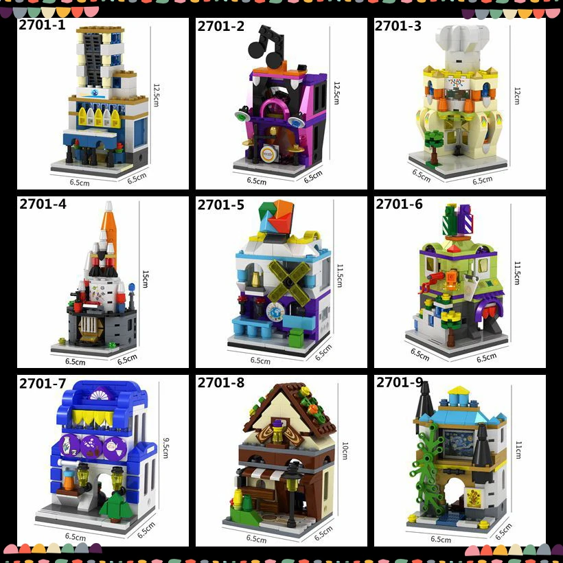 

Mini City Street Travel Agency Barber Lumber Painting Shop Simulation Set 3D Model Blocks Building Toy Fit Legoings For Kids