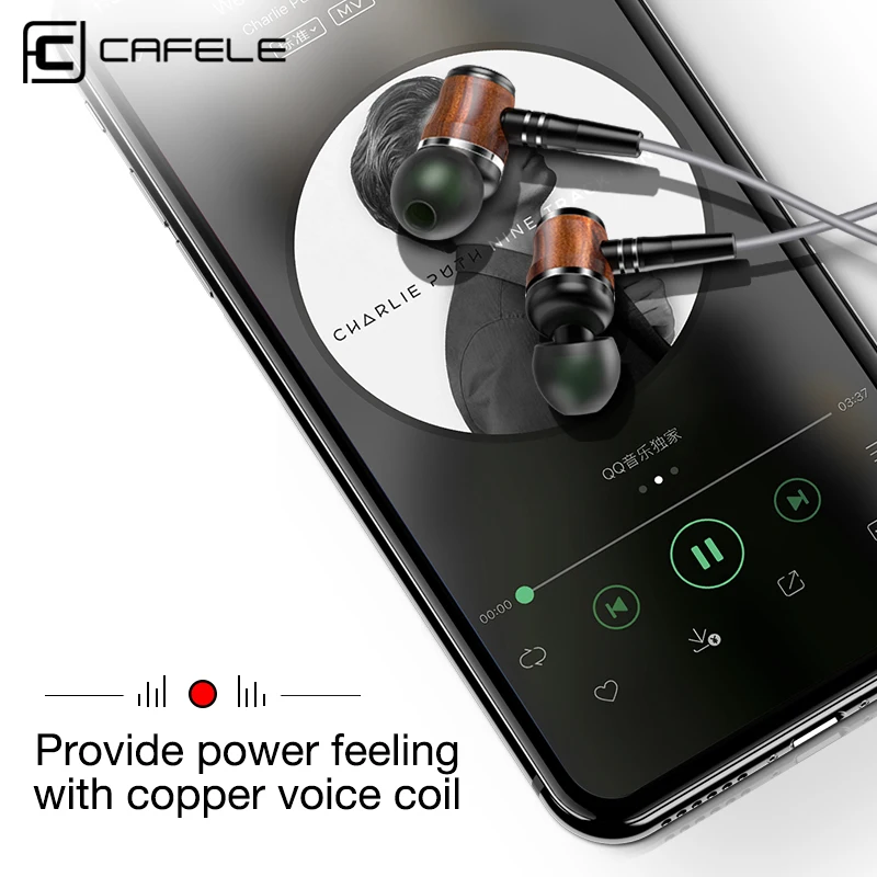 CAFELE Luxury In-Ear Earphone Earbuds for iphone Samsung Huawei Xiaomi 3.5mm Plug Soundproof Heavy Bass Effect Wooden Earphones