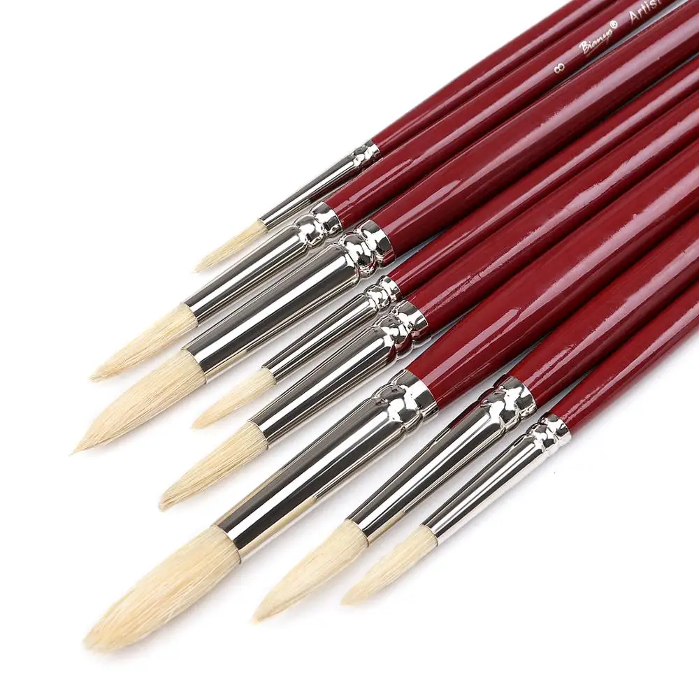 

9Pcs Round Head Oil Paint Brush Different Size Solid Wood for Artist Drawing Oil Acrylic Watercolor Painting Brush Art Supplies