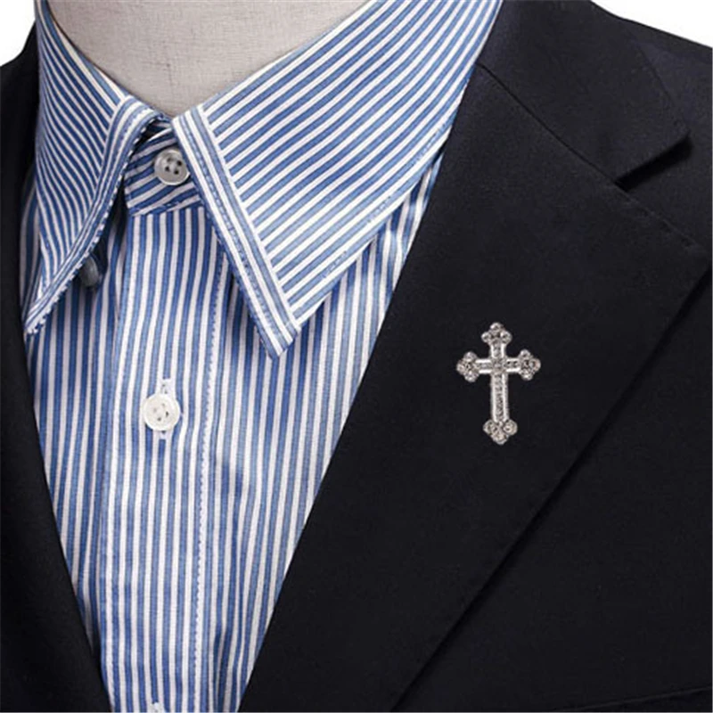 Mziking Новая мода винтажная серебряная брошь в виде Креста для мужчин брошь для шарфа булавка оптом кристалл распятие бижутерия броши Вечерние