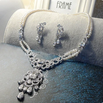 

Fashion trendy princess cut zircon crystal jewelry set for Wedding stud earring necklace pendant women jewelry gifts J4771