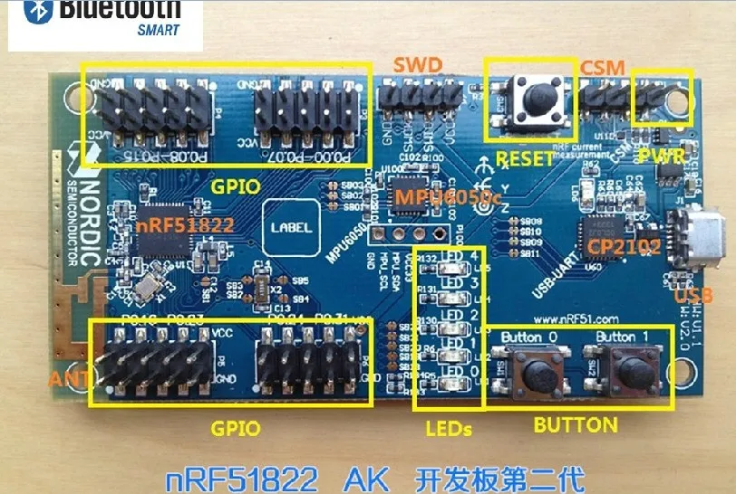 

Freeshipping NRF51822AK II (BLE) bluetooth 4.0 development board MPU6050 CP2102