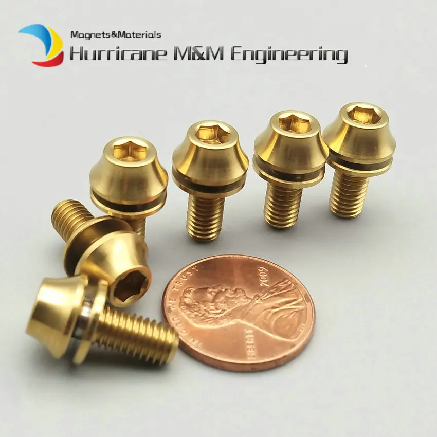 

Titanium Bolts M5 M5x12 Washer for Bracket Ti Multiple Gold Color Cone Headed Hexagon Socket Ti screws Ti Fastener 6pcs
