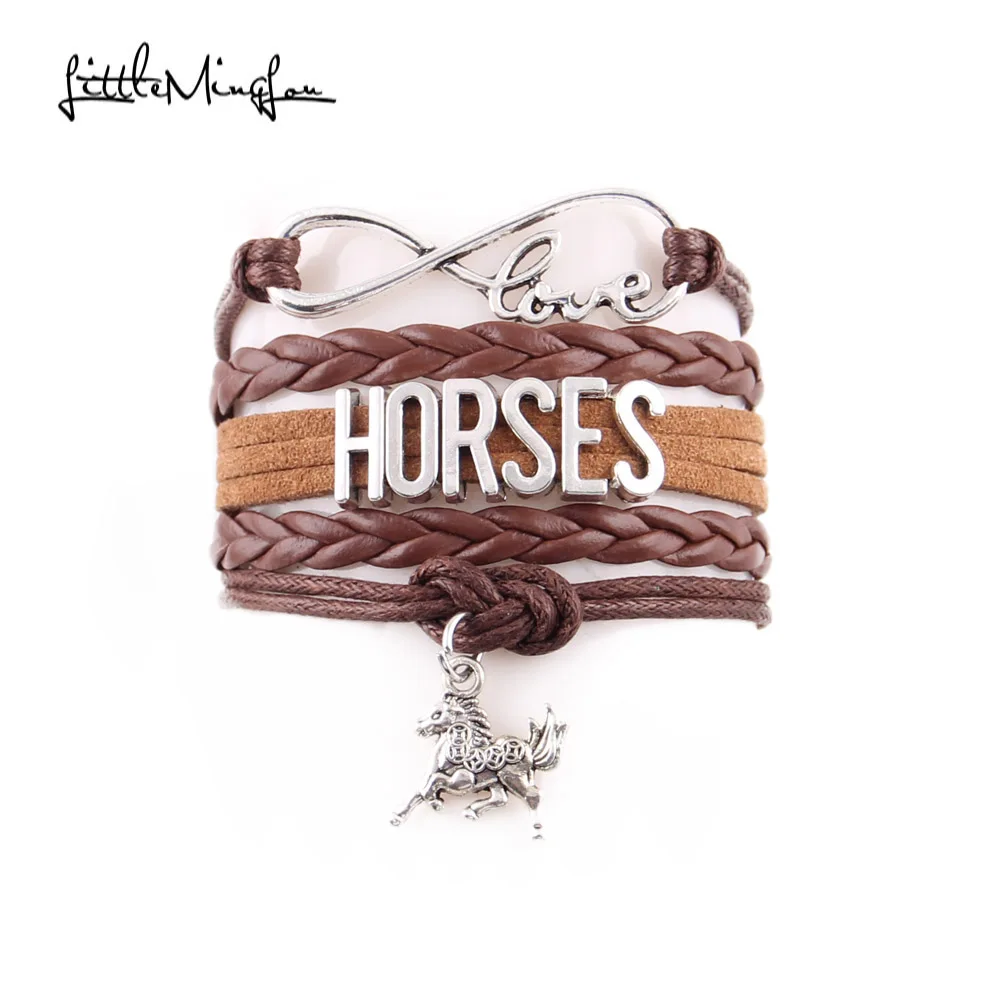 Женский кожаный браслет с шармами лошади|infinity love horses bracelet|horse braceletmen bracelet |