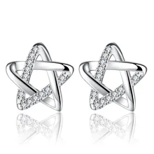 Utimtree 925 Prata Esterlina Brincos Do Parafuso Prisioneiro Mulheres Na Moda Brinco 2018 Jóias Geométrica Cinco Estrelas CZ Zircon Brincos para o Casamento