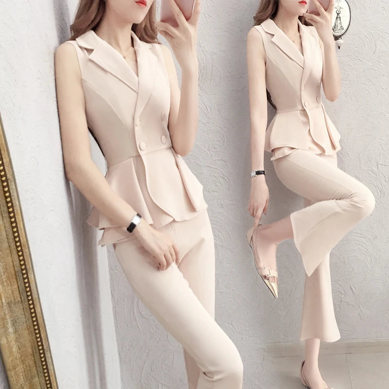 Zomer wijde broek pak vrouwelijke zomer 2019 nieuwe professionele slijtage dames kleine mode temperament pak twee stuk tij Zomer wijde broek pak vrouwelijke zomer 2019 nieuwe professionele slijtage dames kleine mode temperament pak twee stuk tij