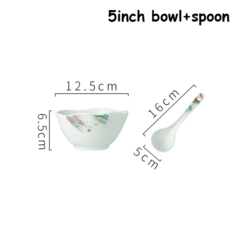 Керамическая тарелка чаши для риса и супа ложка Noodel Контейнер Морской стиль столовая посуда набор неправильной еды сервировочная миска блюдо ложка набор 1 шт - Цвет: 5 inch bowl spoon