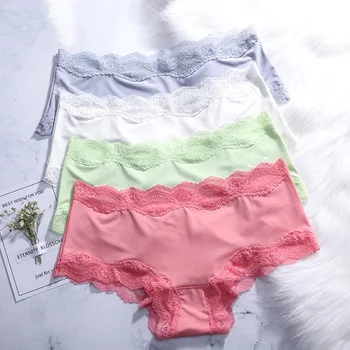 

LANGSHA 4PCS/lot Seamless Panties Women Sexy Solid Lace Beifs Traceless Comfot Lingerie Nylon Ice Silk Calcinhas Girls Underwear