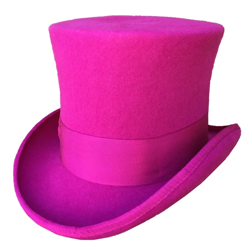 Rose Pink Women Top Hat Victorian Cylinder Hat Chimney Pot